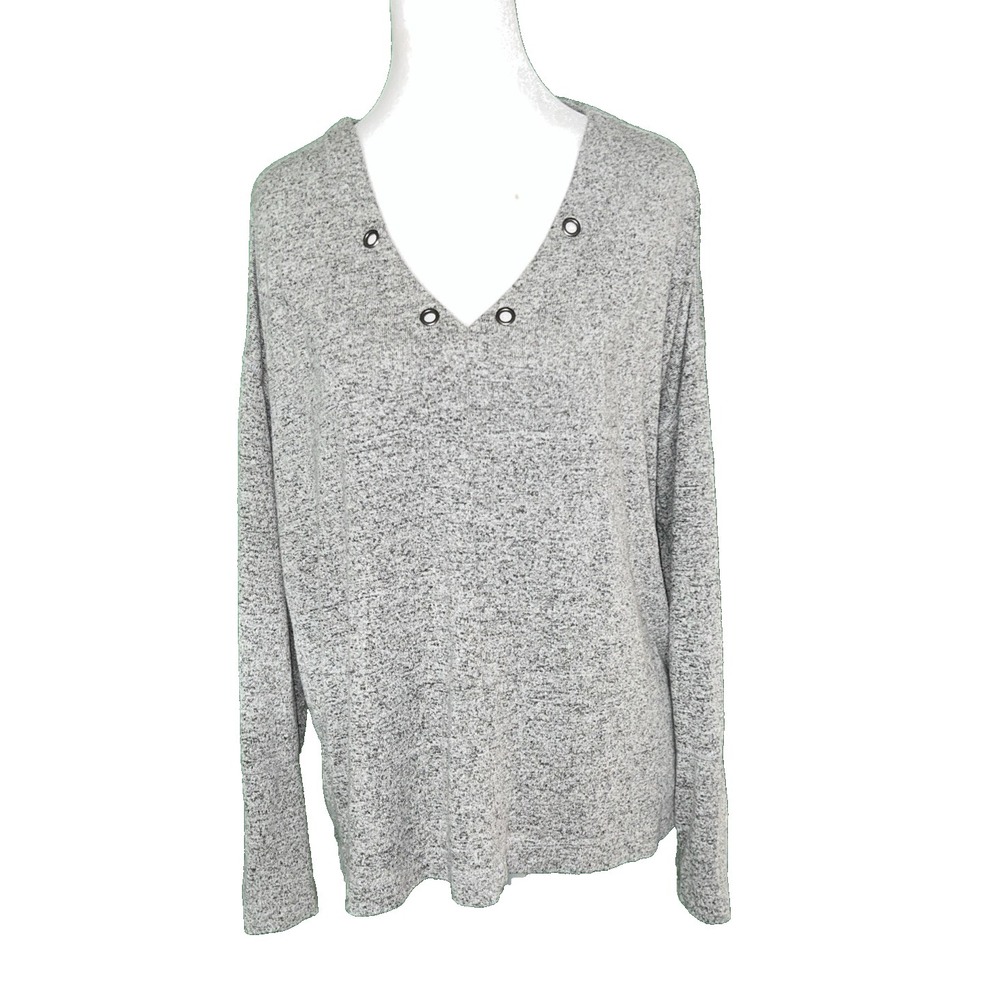 Rails Leigh Knit V-Neck Long Sleeve Pullover‎ Top Women's Medium Melange Grey